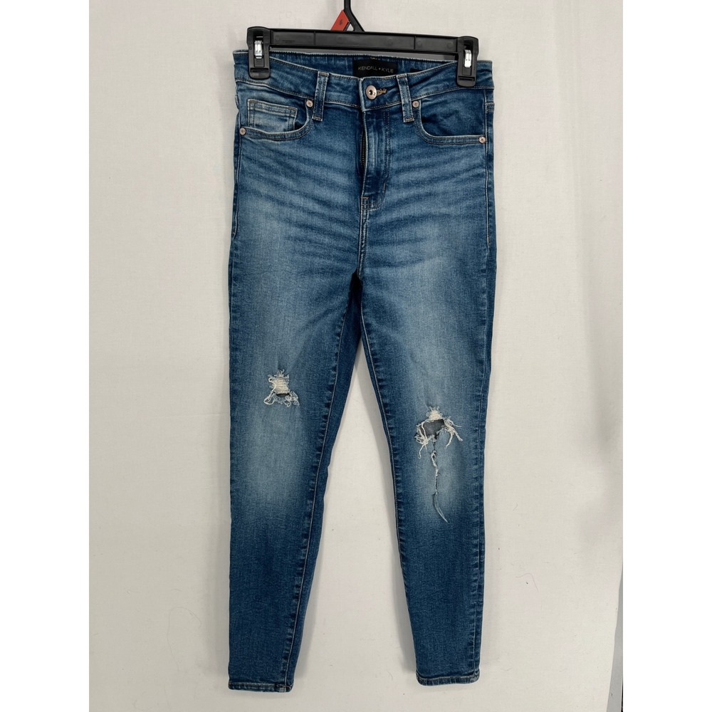 Kendall + Kylie The Kontour High Rise Skinny Jeans Distressed Blue Size 5/27